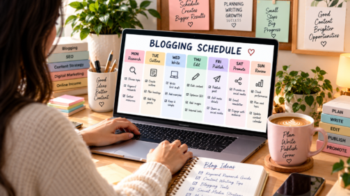 blogging schedule planned on a weekly content calendar