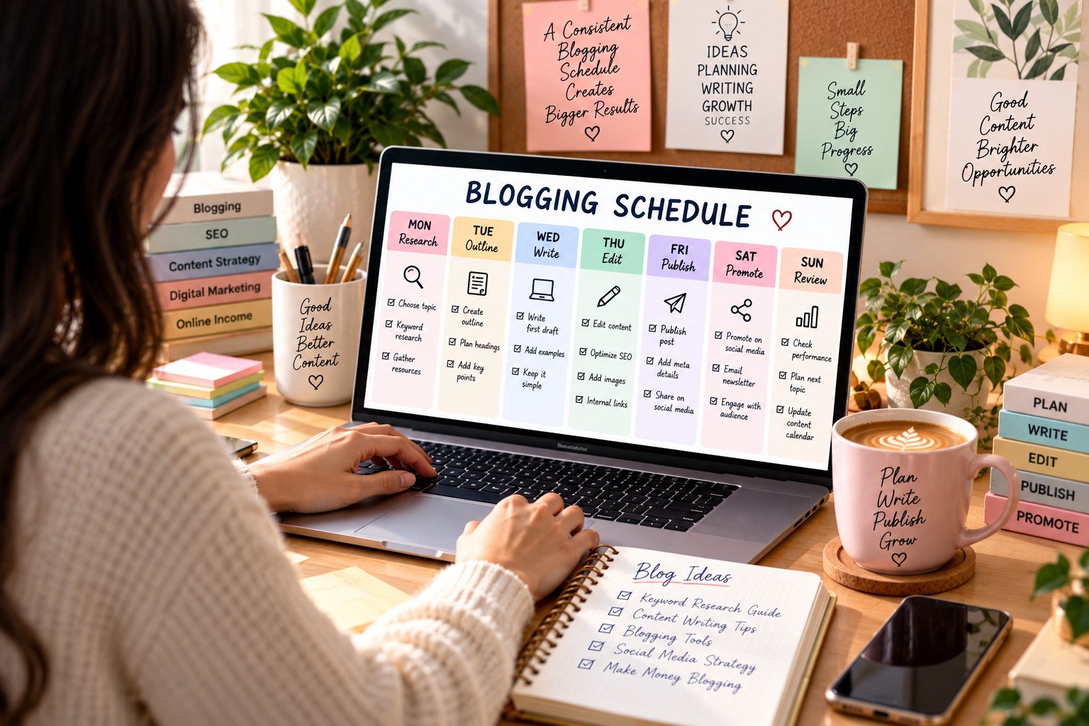 blogging schedule planned on a weekly content calendar