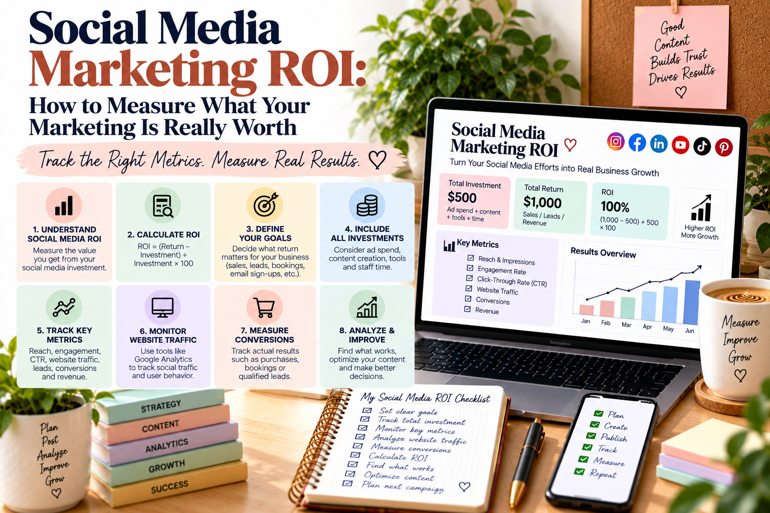 social media marketing ROI dashboard showing campaign results